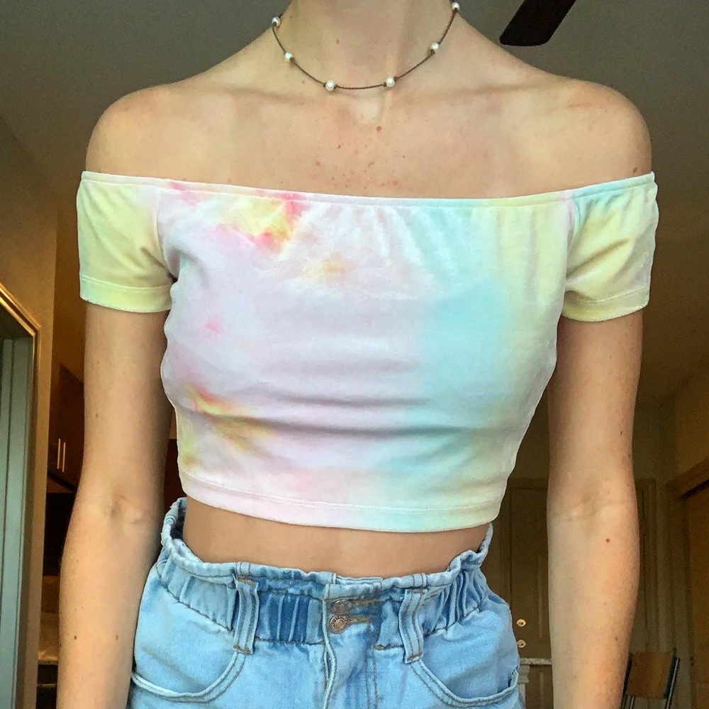 Cotton Candy Crop Top Off The Shoulder